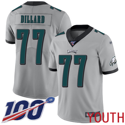 Youth Philadelphia Eagles #77 Andre Dillard Limited Silver Inverted Legend NFL Jersey 100th Season Football